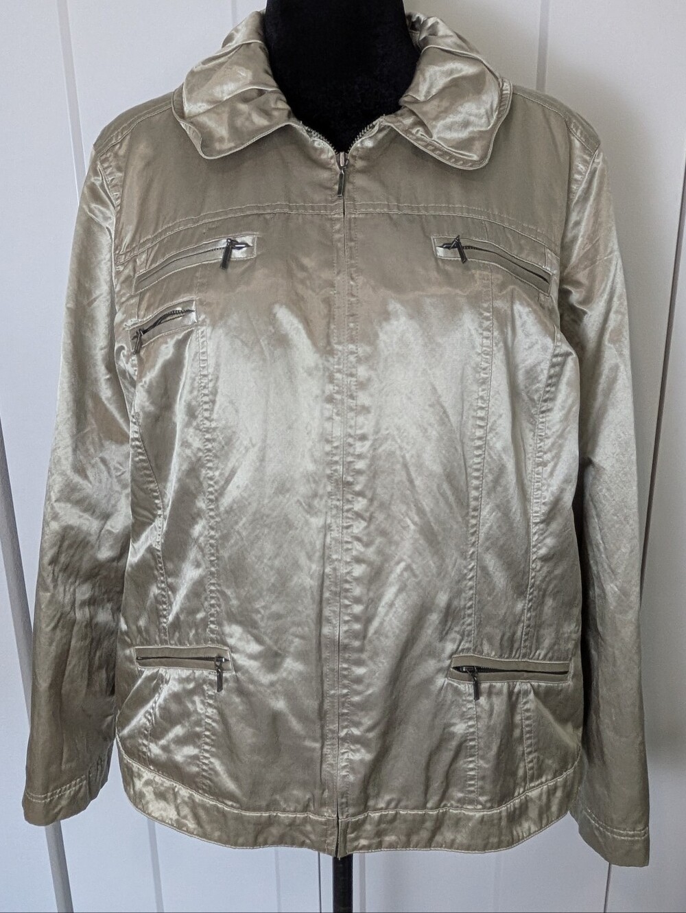 Chicos Casual Khaki Metallic Sheen Kori Jacket Front Full Zip Size 3=XL - Picture 13 of 14